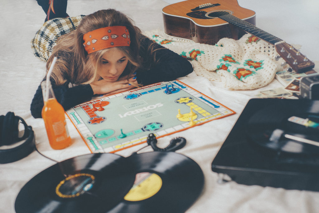 Game Night Sorry Board Game Martin Guitar Crush Orange Soda Vinyl Records Vintage Polaroids Kerri Medders